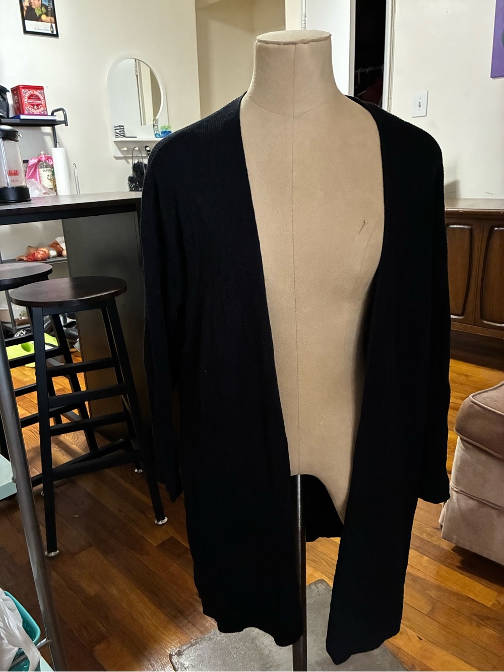 Black Open Front Long Cardigan